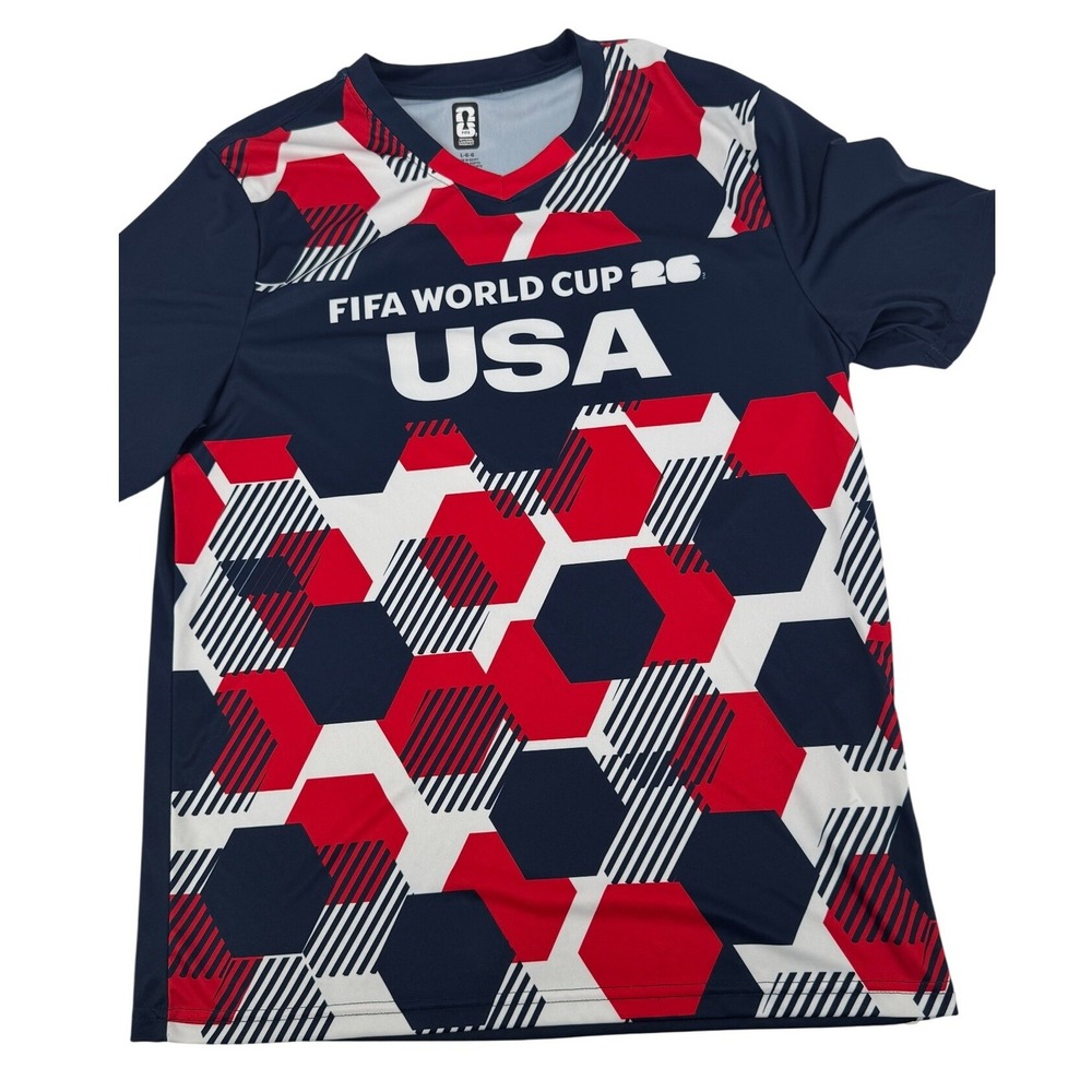 FIFA World Cup 26 USA Soccer Jersey Mens Large Blue Red Hexagon Athletic Shirt